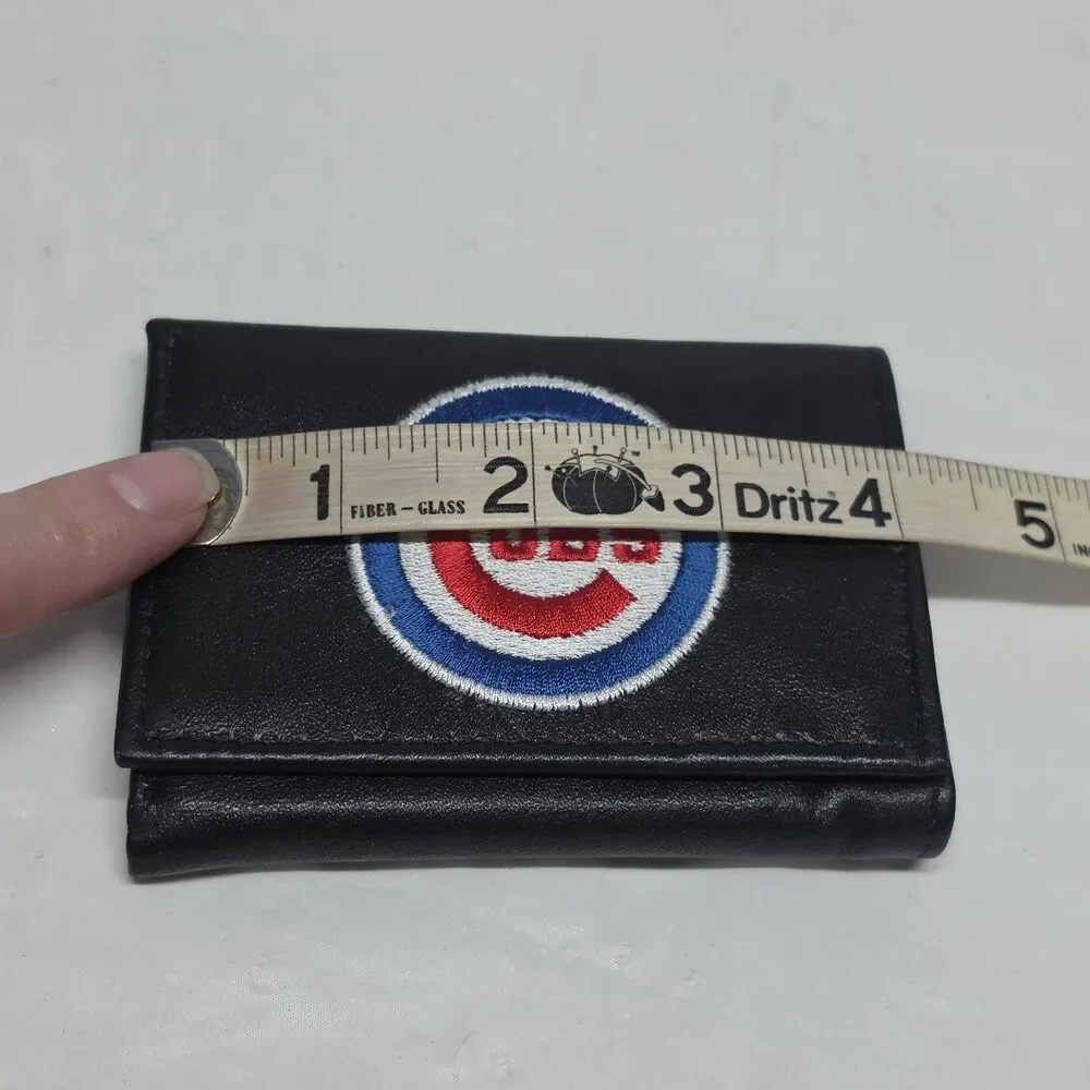 Rico Industries Black Real Leather Wallet MLB Chicago Cubs Logo Embroidered NWT